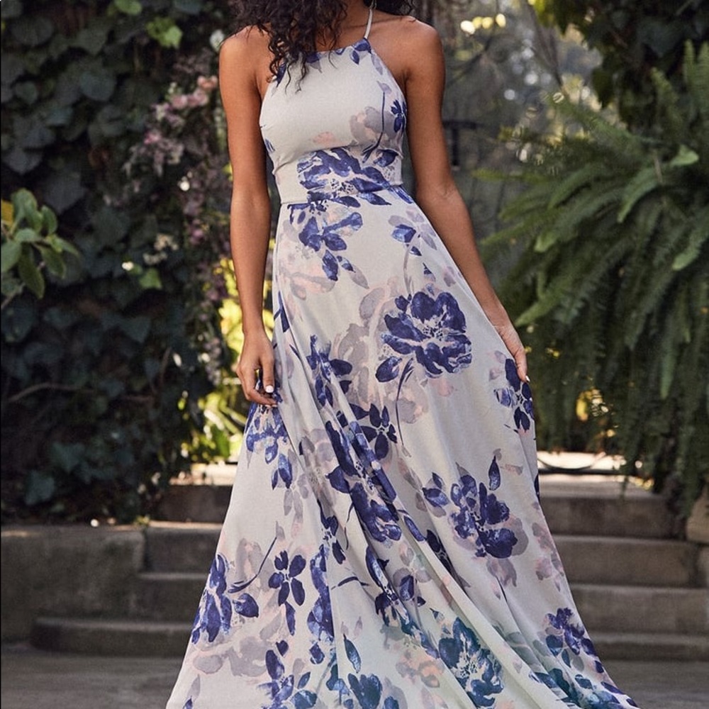 All I Need Grey Floral Print Lace-Up Maxi Dress